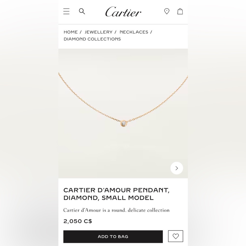 Cartier d'Amour Necklace Small Model (SM) Yellow Gold Diamond - NIB - Picture 5 of 13